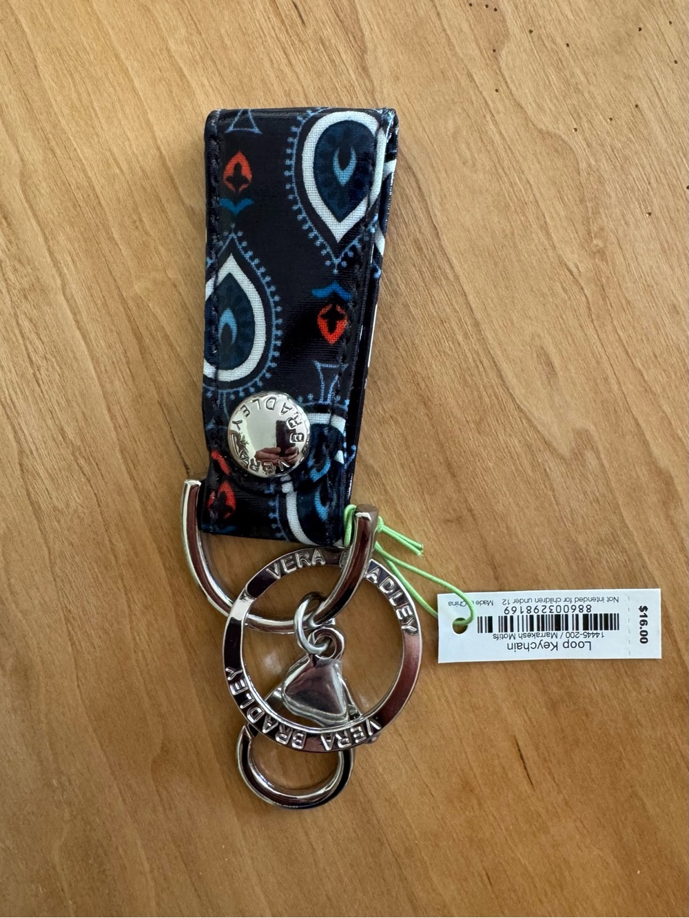 Vera Bradley Black Paisley Loop Key Fob with Multicolor Accents